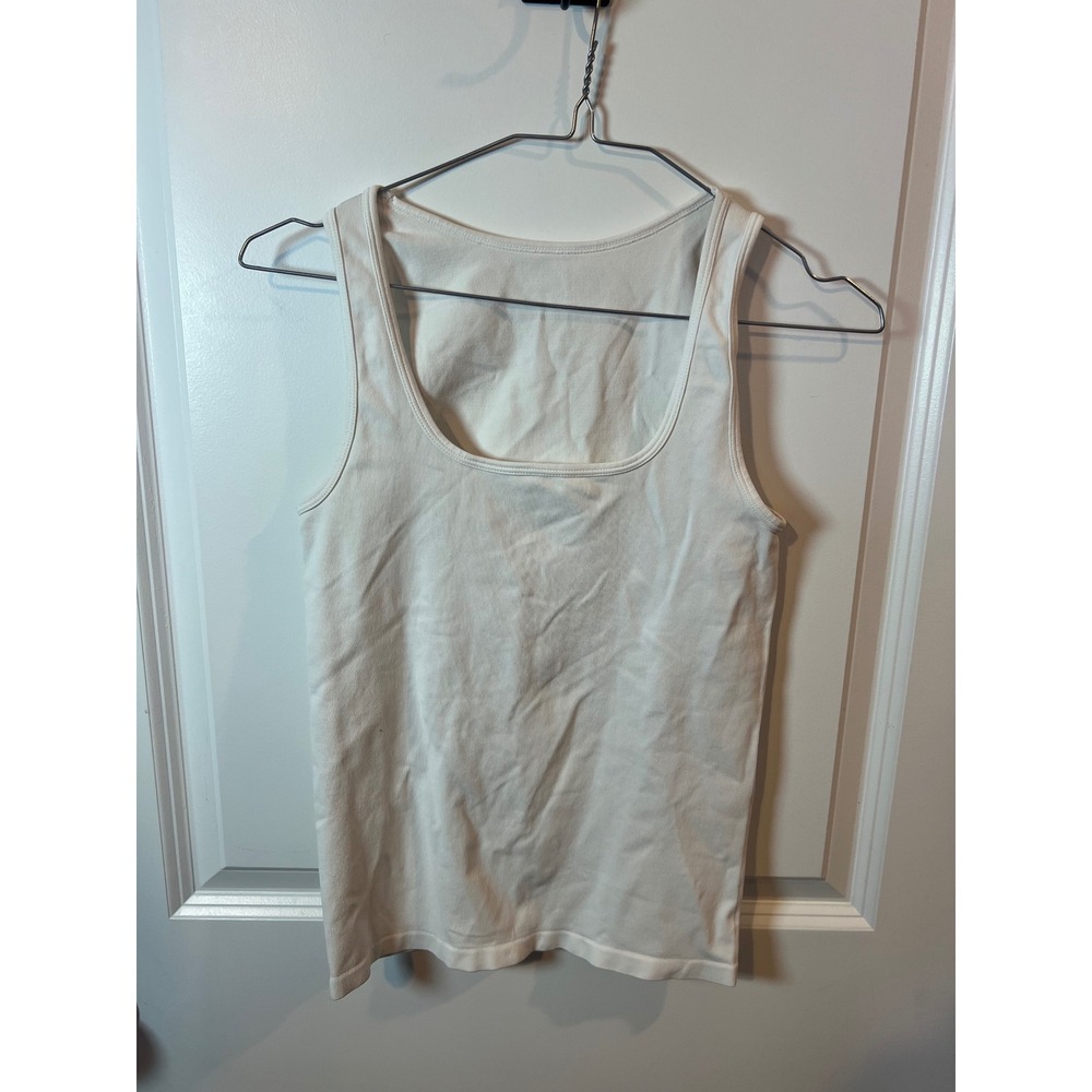 OQQ Womens Tank Top Ribbed Knit White Size S